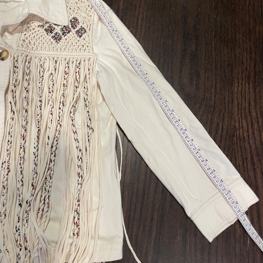 Zara Fringe Western Beaded Boho Button Front Festival Jacket Medium - Picture 16 of 16